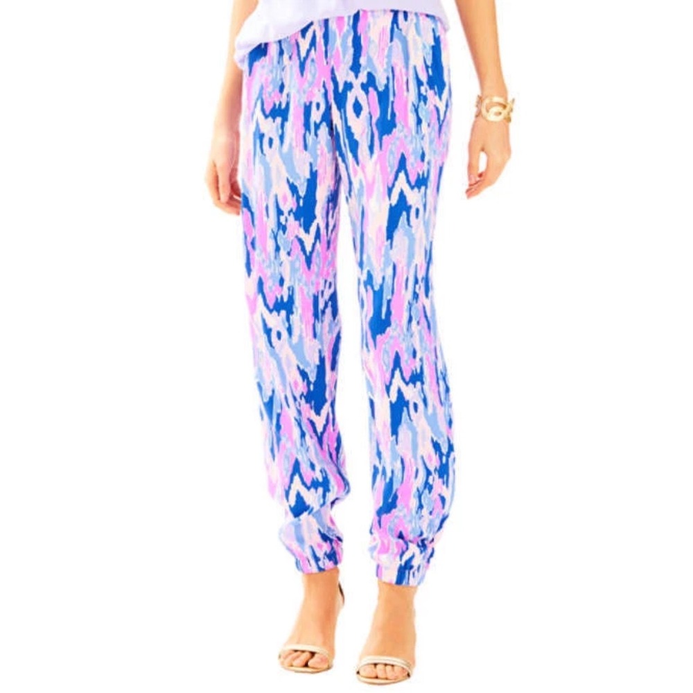 Lilly Pulitzer Blue Pink Abstract Print Joggers
